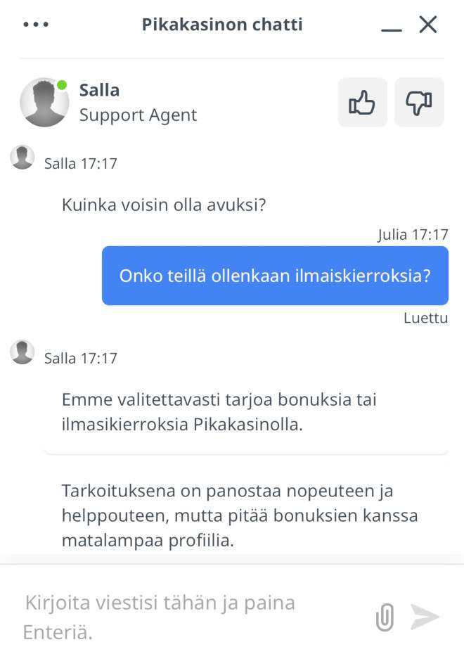 asiakaspalvelu vastaa nopeasti ja asiallisesti