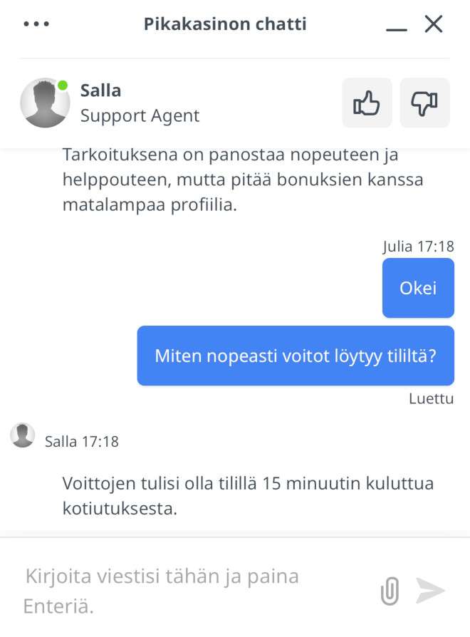 ei bonuksia pikakasinolla asiakapalvelun vahvistus
