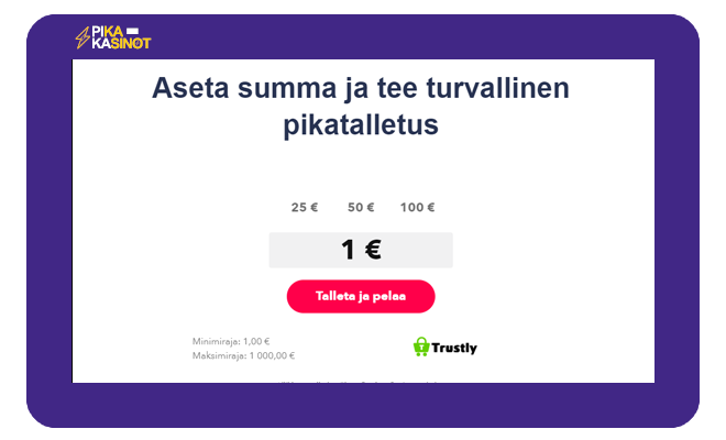 Rocket Casinolla minimitalletus on vain 1 euro