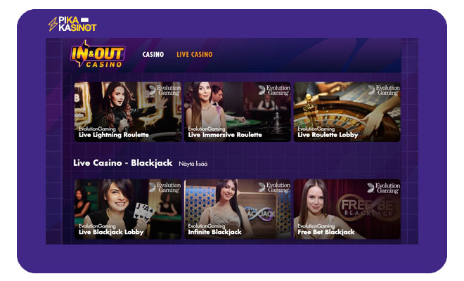 Live Casinon puolelta löytyy kymmeniä eri pelejä
