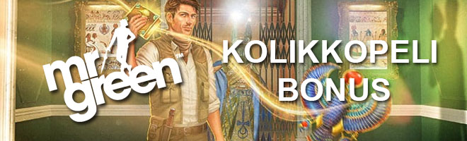 Mr Green kolikkopelien bonus on 100% 300 € asti + 100 ilmaiskierrosta