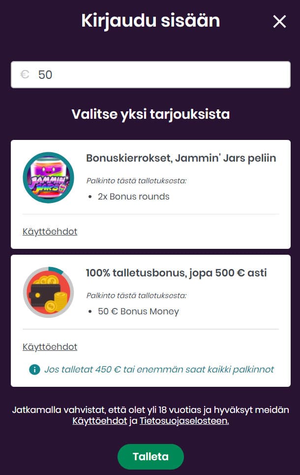 valitse boom casino bonus