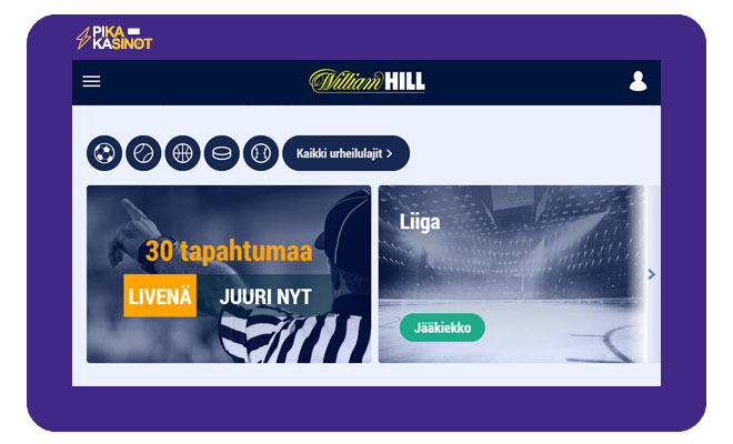 WilliamHill tarjoaa myös vedonlyöntiä asiakkailleen