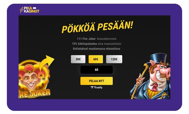 VIPs Casino tarjoaa uusille asiakkaille bonuksena ensimmäisestä talletuksesta 111 Fire Joker kierrosta ilman kierrätysvaatimuksia
