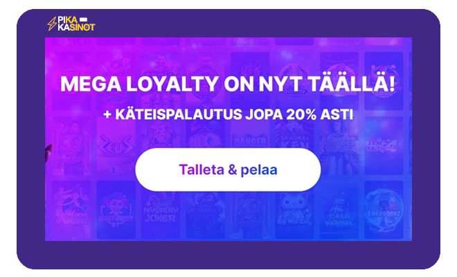 Megarush Casino antaa sinulle 20% kaikista tappioistasi takaisin käteisenä