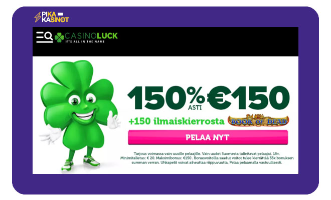 Uniikin Casinoluck bonuksen avulla saat 150% bonuksen normaalin 100% bonuksen sijasta