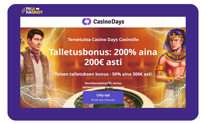 Uusi Casino Days 200% bonus