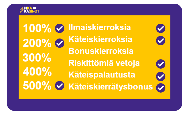 kaikki bonukset pikakasinoilla paivitetty