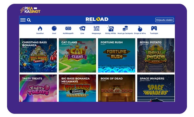 Reload Casinon aulasta löydät tuhansia pelejä