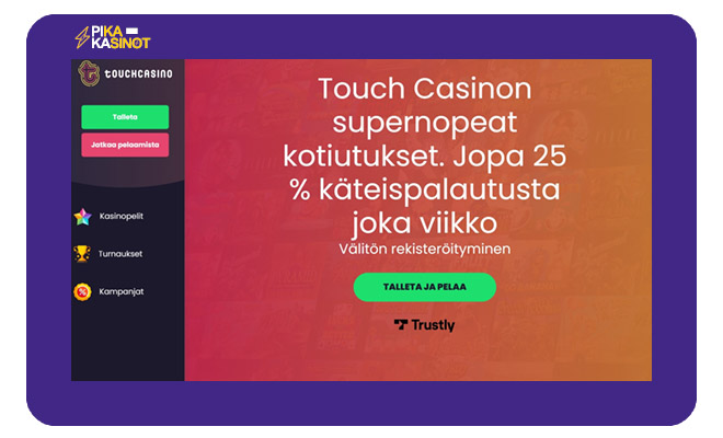 Touch Casino tarjoaa jopa 25% käteispalautsta