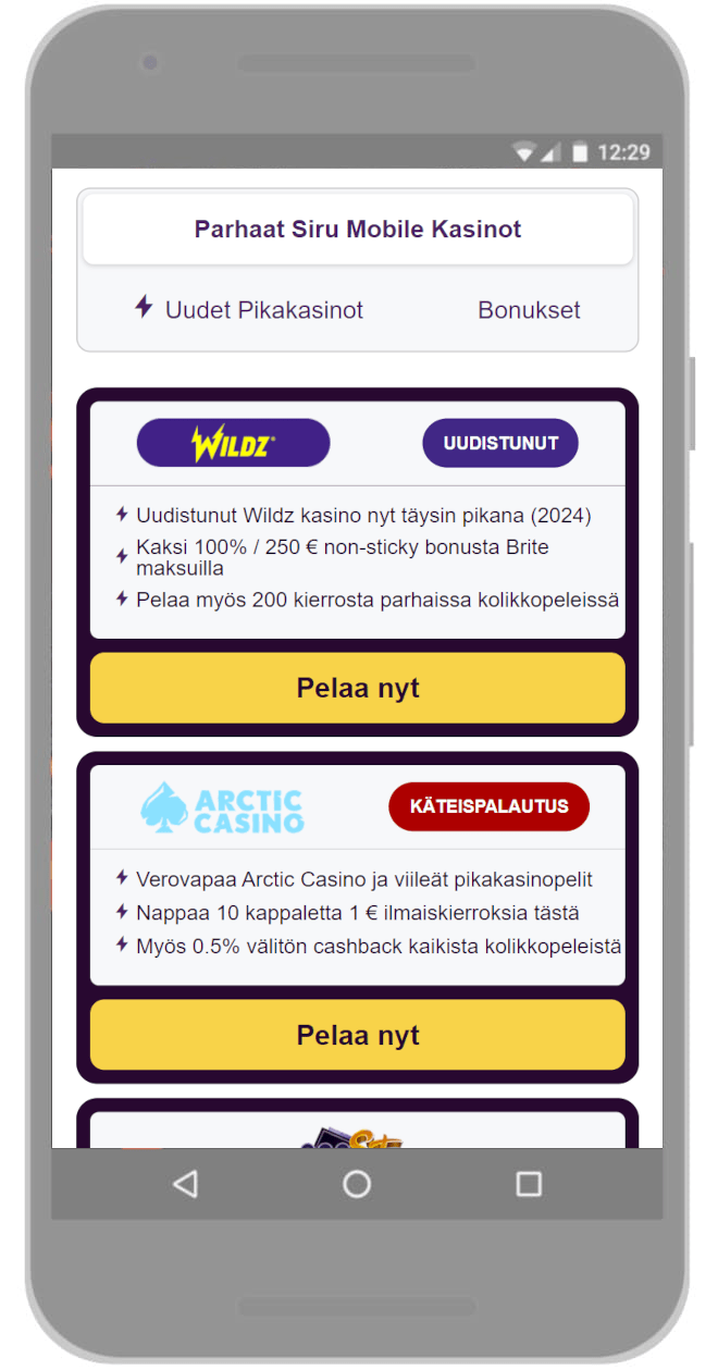 Valiltse Siru Mobile casino listaltamme.