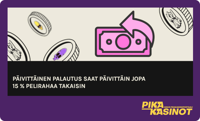 Kruuna kasinolla on tarjolla jopa 15% käteispalautus joka päivä.