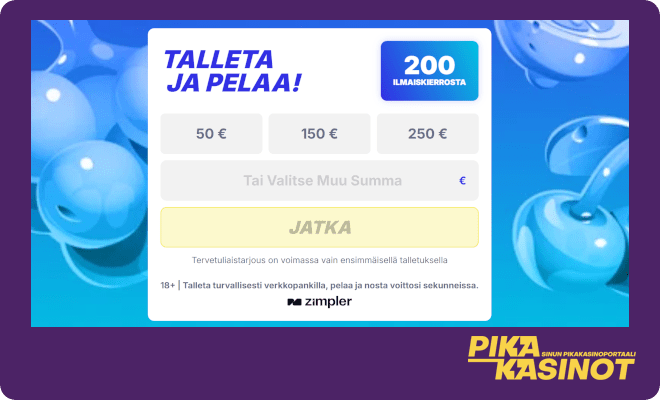 Pikakasinolla tervetuliaisbonus lunastetaan tallettamalla.