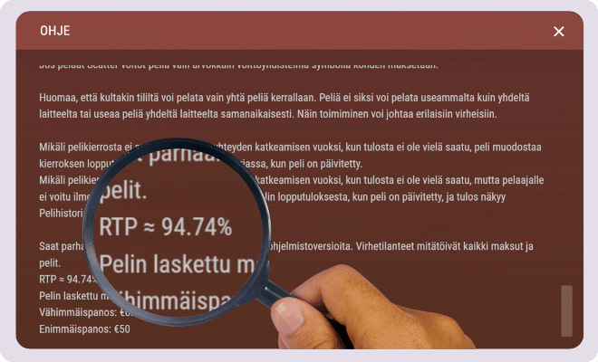 RTP ilmoitettuna pelin ohjeissa.