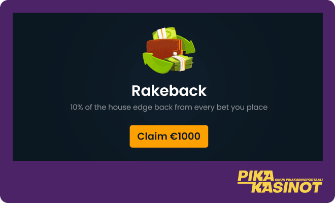 Deposit Win kasino rakeback palauttaa 10% joka panoksesta.