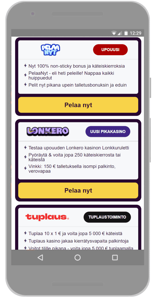 Valitse pelipaikkasi listaltamme.
