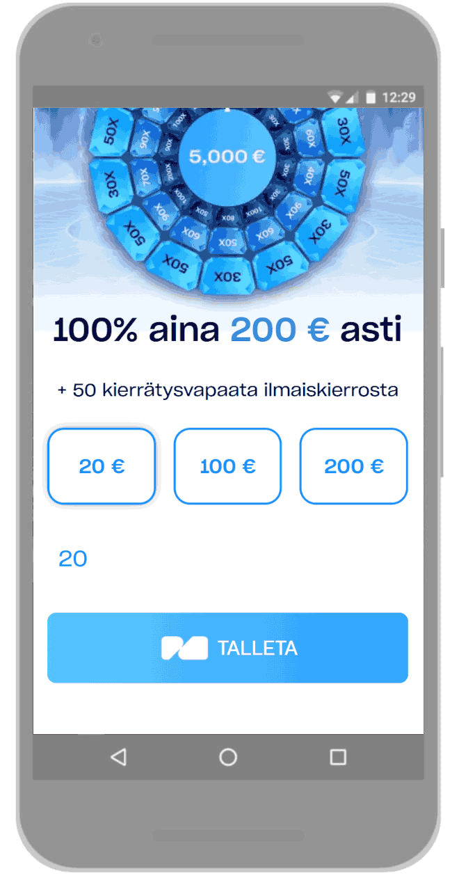 Talleta kasinon ohjeiden mukaan.