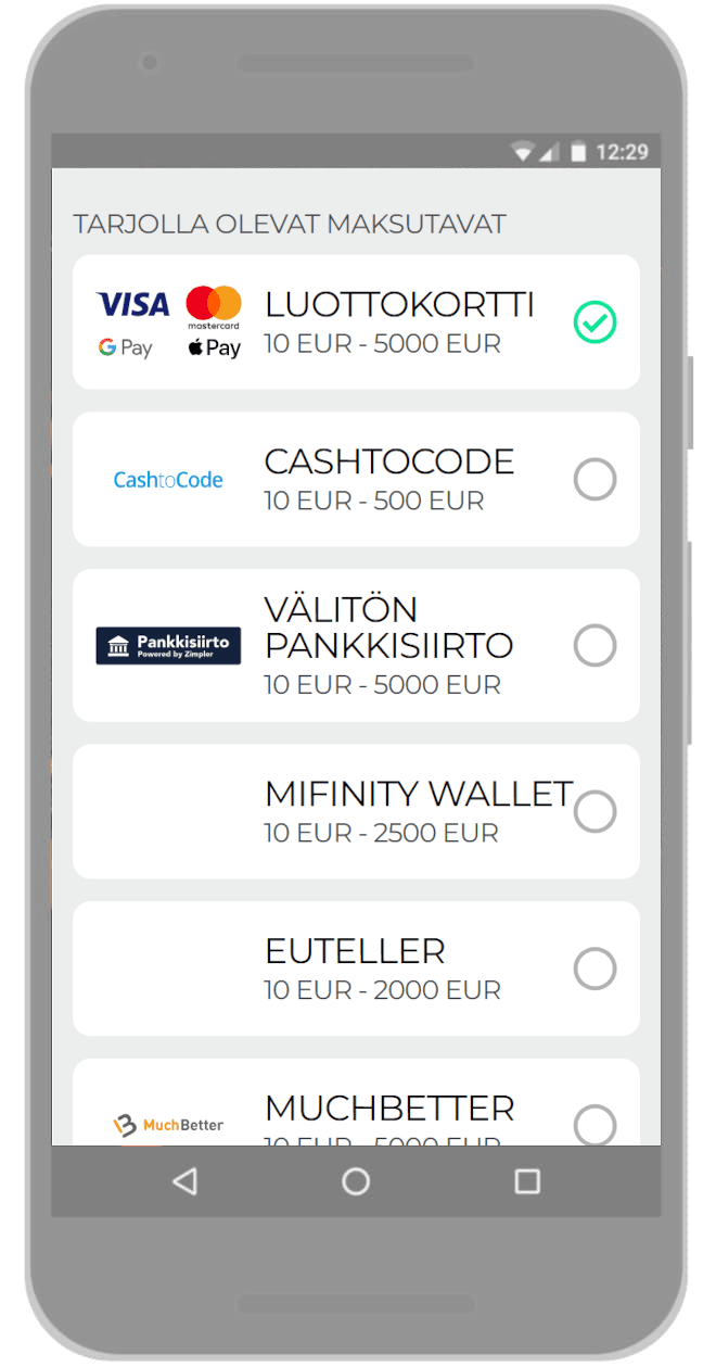 Valitse talletukseen Google Pay.