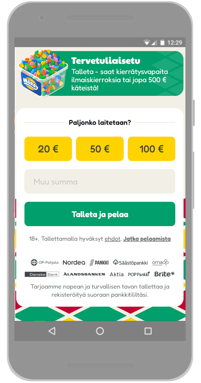 Valitse, minkä summan haluat tallettaa.