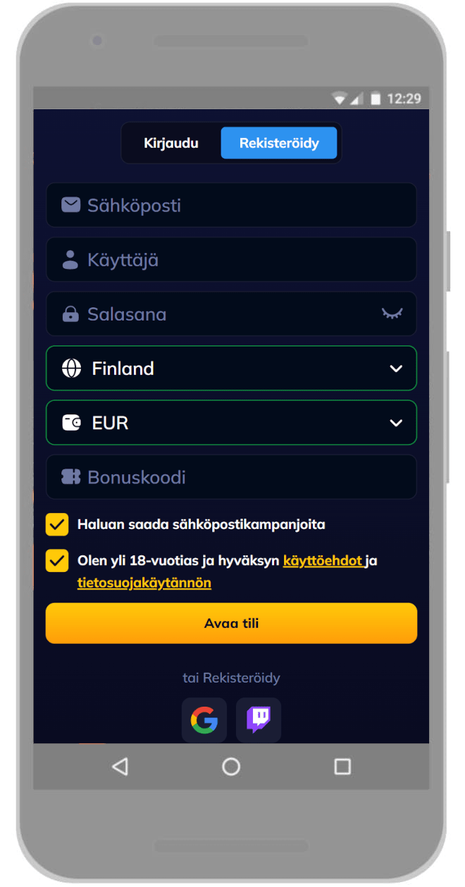 Suorita rekisteröityminen ja tilin avaus.
