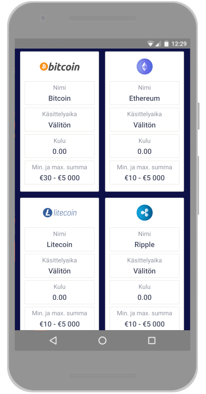 Valitse, mitä kryptovaluuttaa haluat tallettaa.