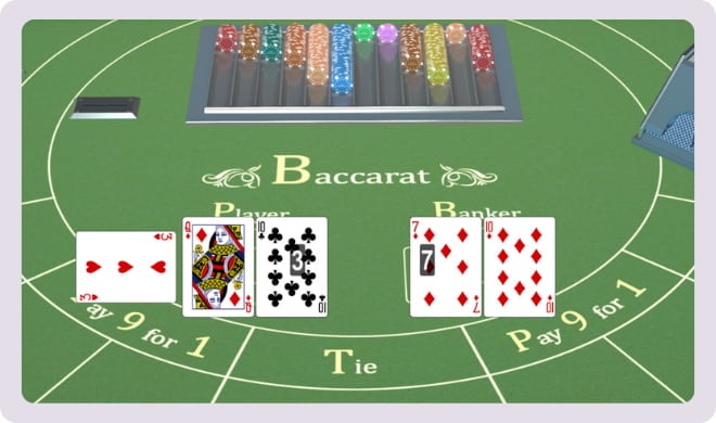 Baccarat pelissä voidaan jakaa kolmas kortti.