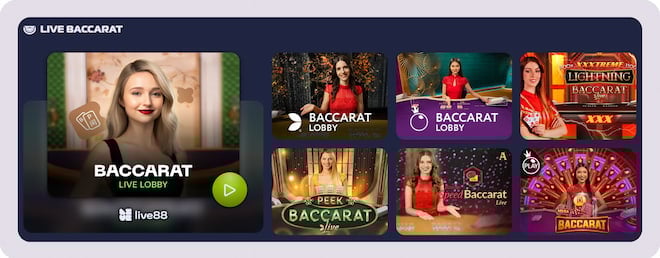Baccarat pelin variaatioita livekasinolla.