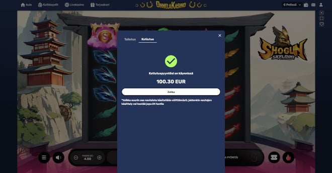 Onnelakasino kotiutus on nopea.