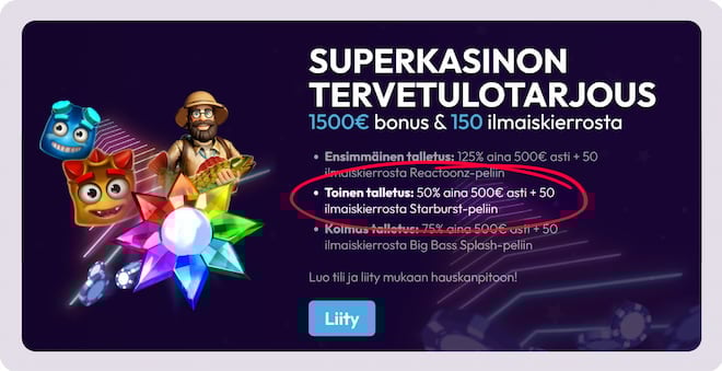 Starburst ilmaiskierrokset osana tervetuliaisbonusta.