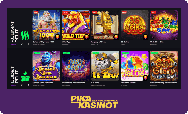 GlitchSpin Casinon pelivalikoimaa.
