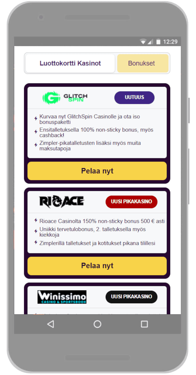 Valitse luottokortti casino listalta.