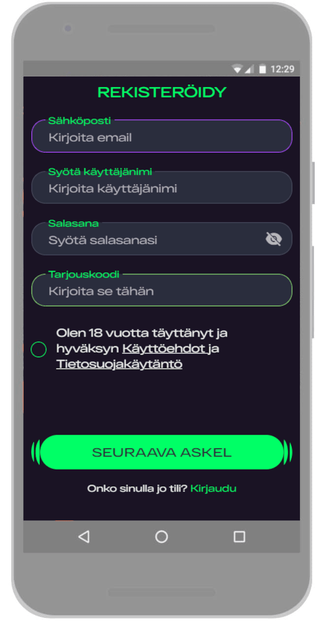 Rekisteröi pelitili.