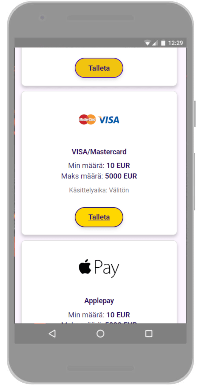 Valitse korttitalletus.