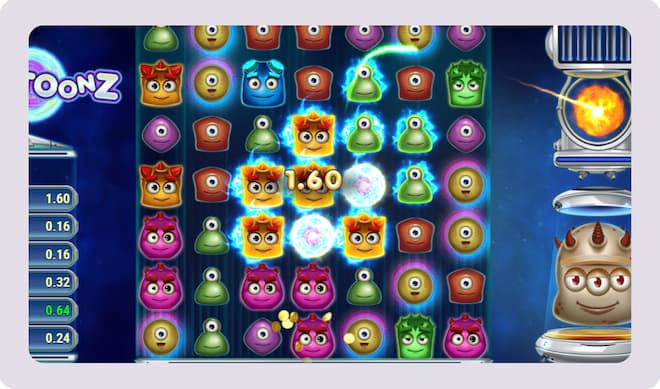 Reactoonz voitot syntyvät symboliryppäistä.