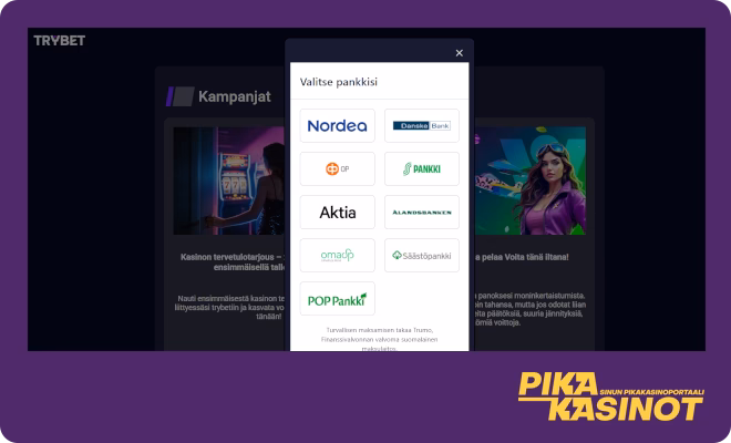 Hanki Trybet Casino kokemuksia Trumo pikatalletuksella.