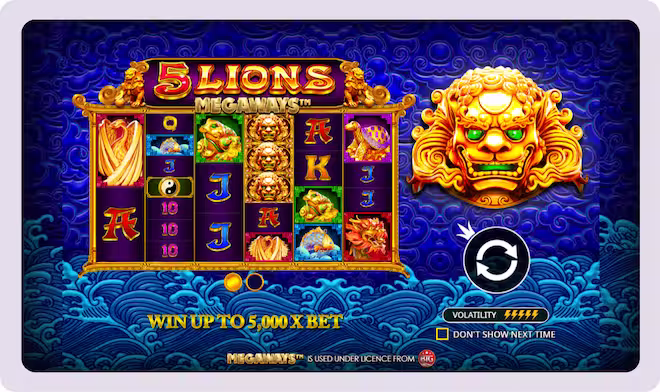 5 Lions Megaways casino peli.