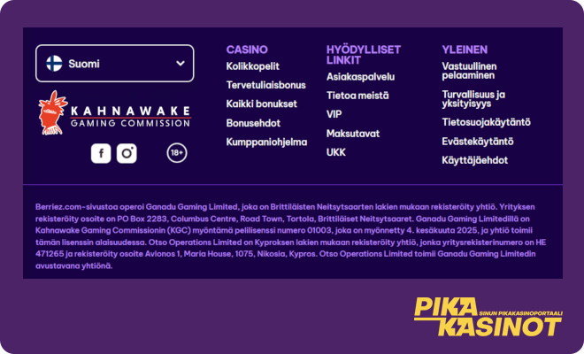 Kahnawake lisenssi logo kasinosivustolla.