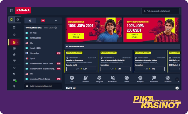 Rabona.com vedonlyönti tarjoaa hyvät edut ja kertoimet.