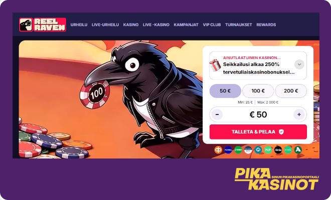 Hanki omia ReelRaven Casino kokemuksia.