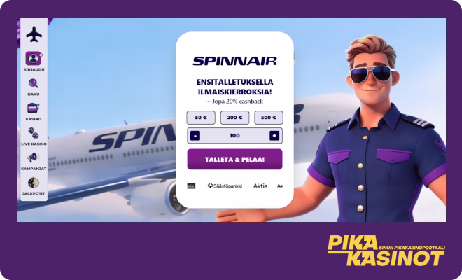 Hanki Spinnair kasino kokemuksia tekemällä ensitalletus.