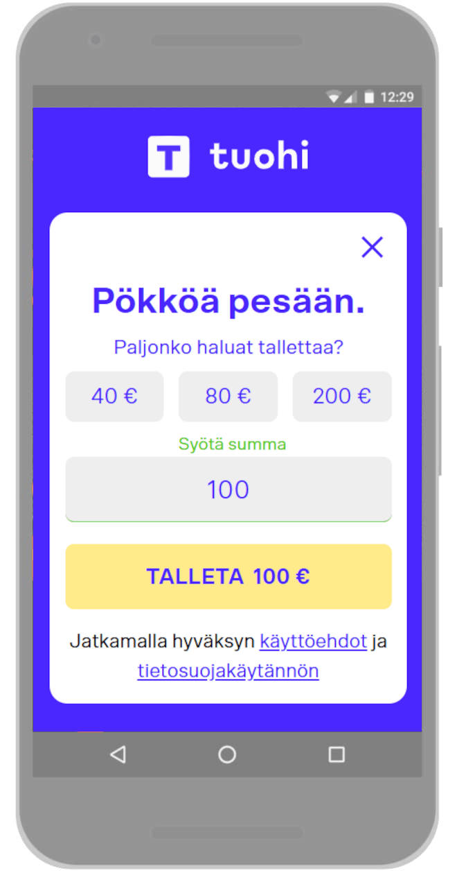 Siirry tekemään talletus.