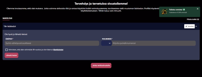 Salakasino talletus sujuu nopeasti.