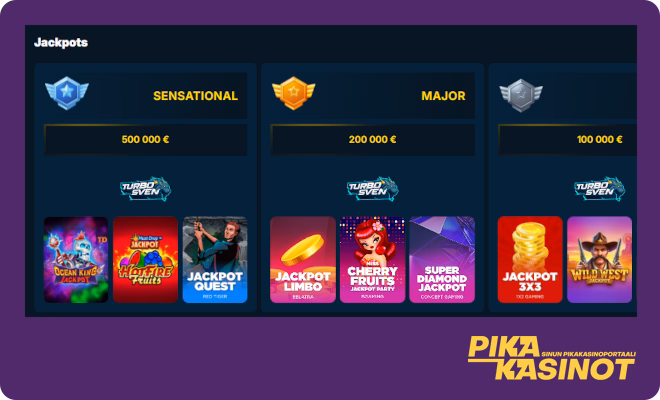 TurboSvenCasinon pelivalikoima kattaa myös jackpotit.