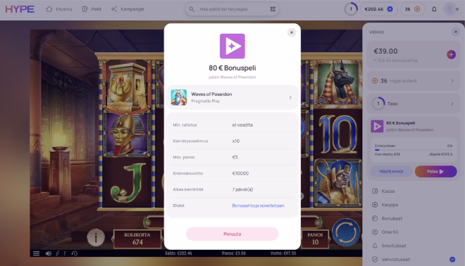 Meidän Hypekasino bonus oli pääsy bonuspeliin.