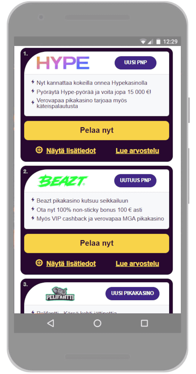 Valitse pelikasino listaltamme.