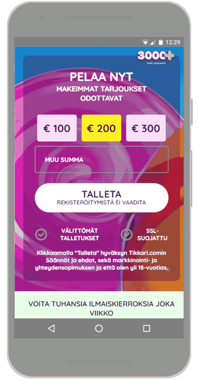 Syötä summa ja aloita talletus.