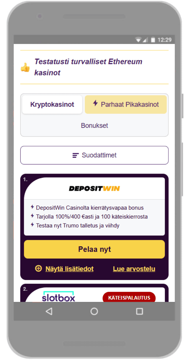 Valitse Ethereum kasino.