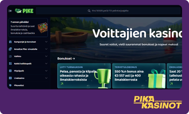 Hanki omia Pike kasino kokemuksia bonusten kera.
